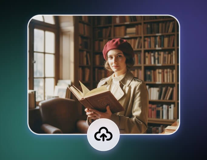Upload a photo of a woman holding a book to fotor ai cartoon generator