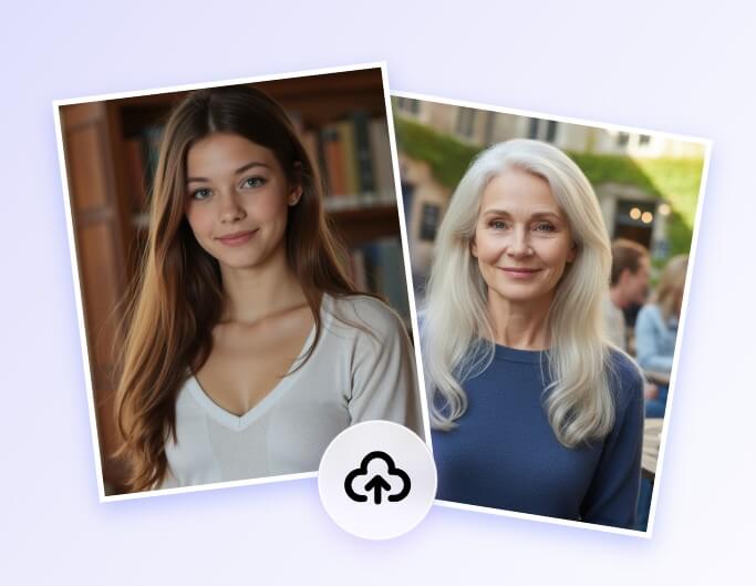 Upload a photo of a young woman and her relatively older photo to fotor