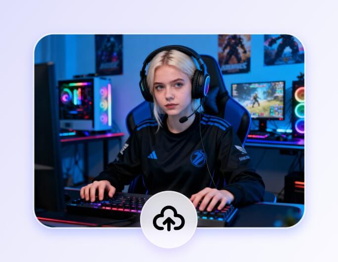 Upload an image of a woman playing a computer game