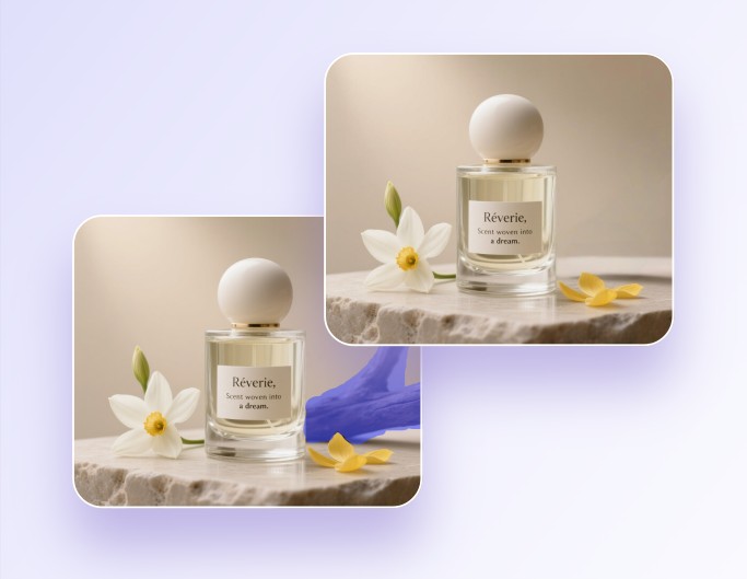 Use ai to brush out and remove unwanted branches from a perfume product image