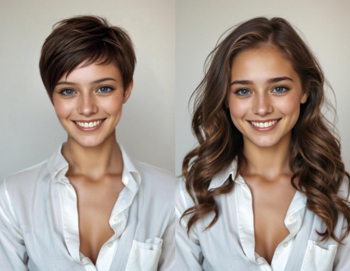 Use ai to change a woman with short hair to long hair