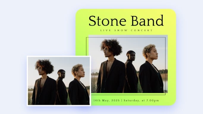 Use ai to enlarge an image and create a poster about a stone band