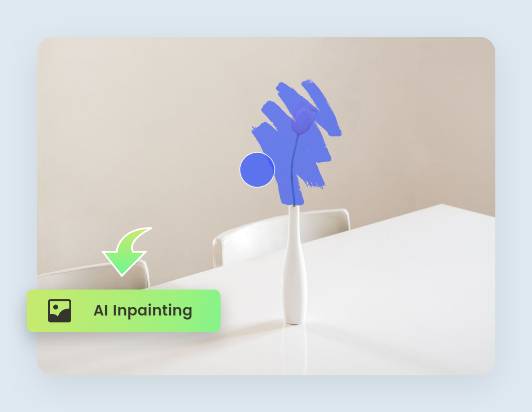 Use fotor ai image inpainting tool to brush over the flower in the vase