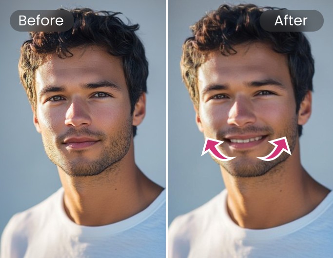 Use fotor ai smile tool to add an ai smile filter to make a man smile in a photo