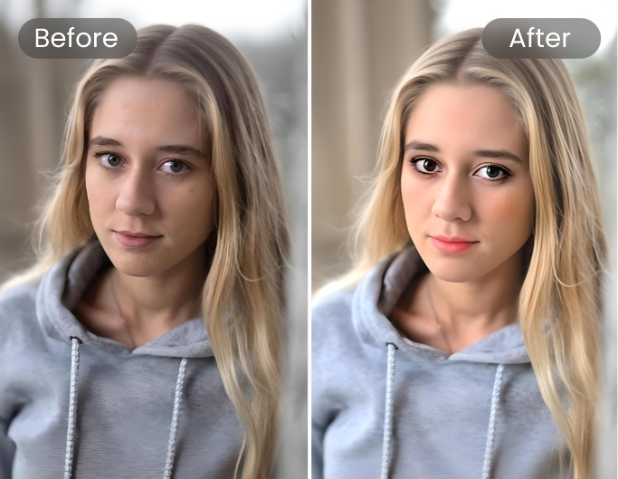 Utilisez le filtre beauté de Fotor pour sublimer et retoucher le visage d'une femme blonde
