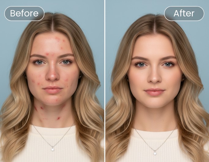 Use fotor photo retouch tool to improve the facial imperfections of a womans portrait