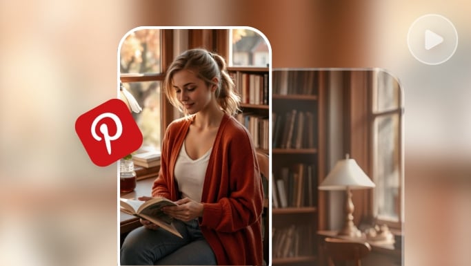 Use fotor to generate a videos of a reading lady and a video of livingroom display for pinterest