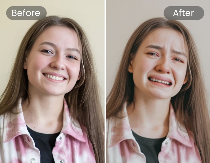 Use sad face filter to make a smiling lady sad