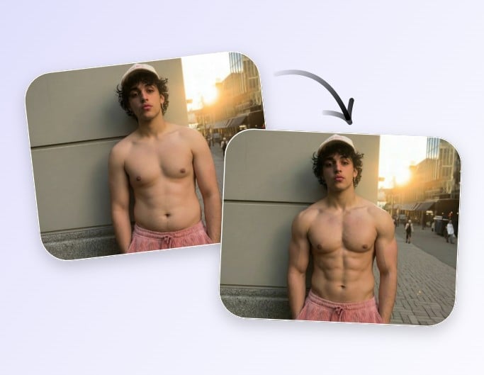 Use the ai abs filter to generate six pack abs on a mans photo