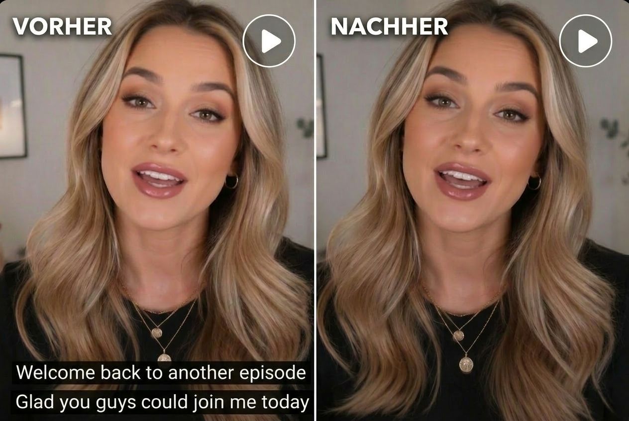 Vorher und nachher vergleich von einem video mit untertitel mit fotor