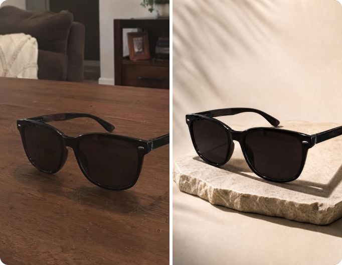 Wandelt eine sonnenbrille aufnahme mit schlechter beleuchtung in ein professionelles bild