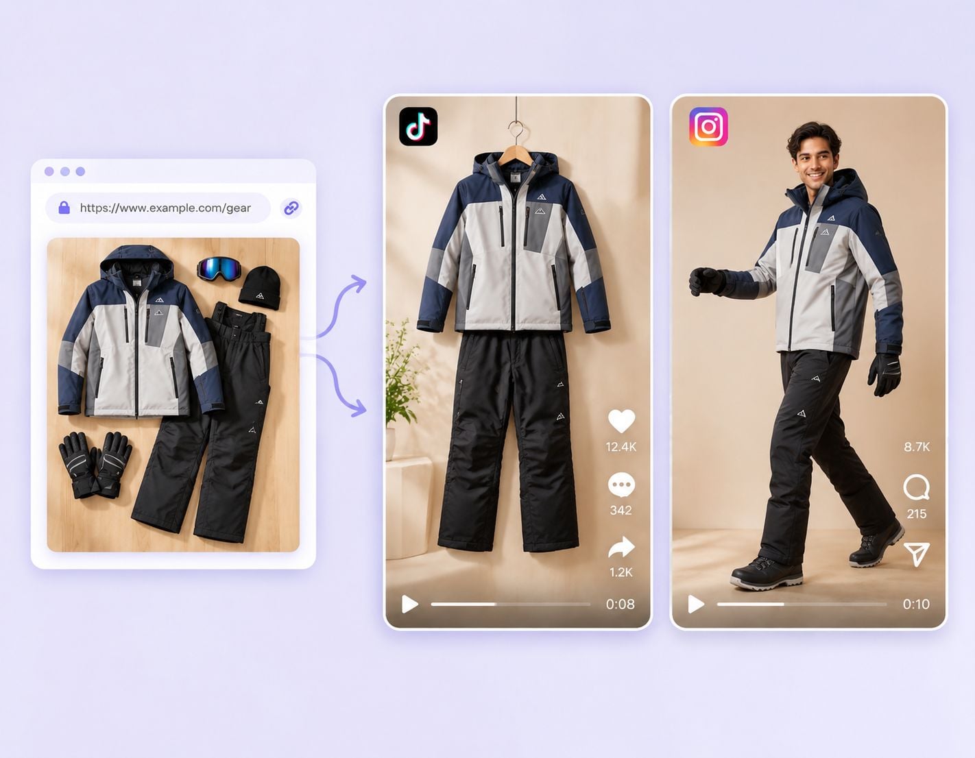 Wandle einen produkt url in tiktok oder instagram videos