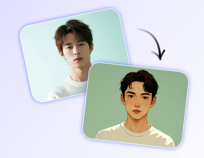 將一張白色 T恤的帥氣男生照片轉動漫