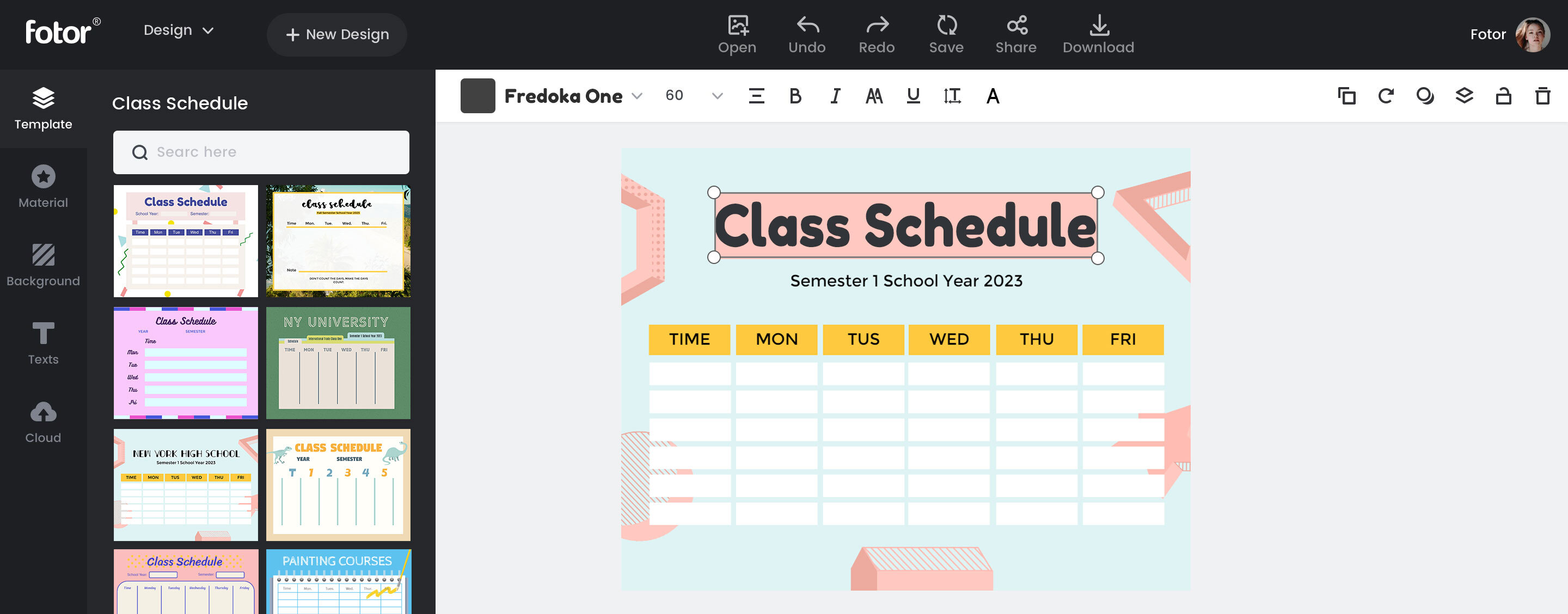 Create A Class Schedule With Free Class Schedule Maker Fotor Graphic 