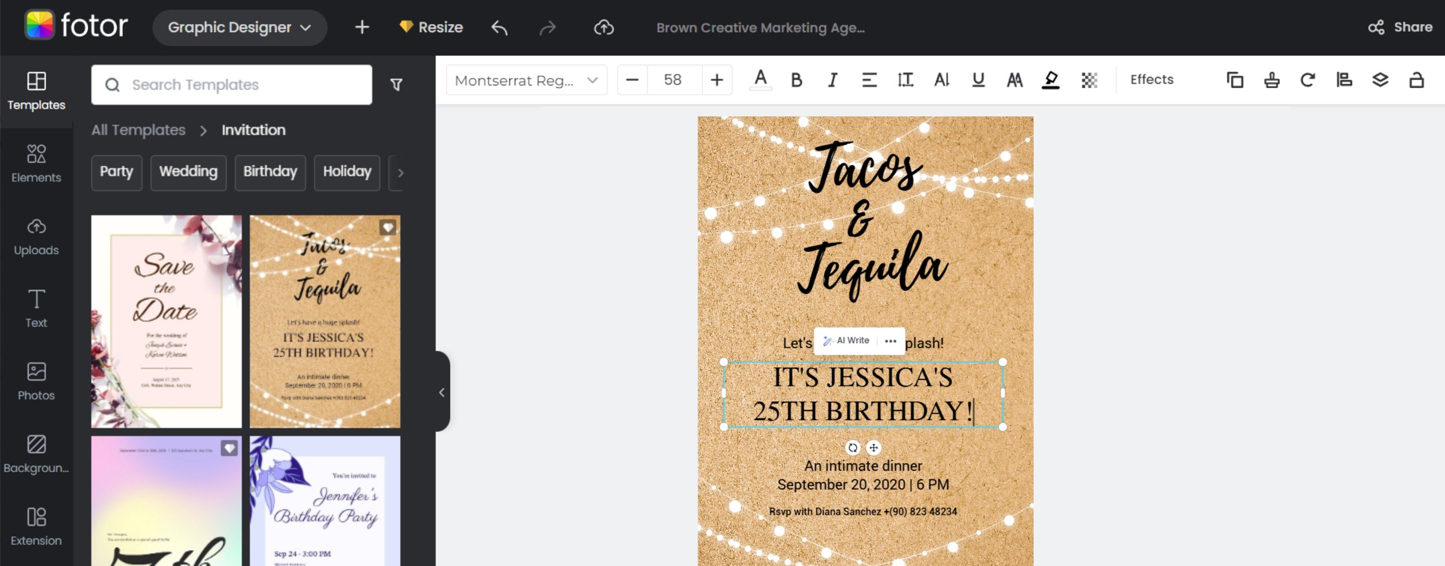 Fotor invitation maker with an easy to use interface