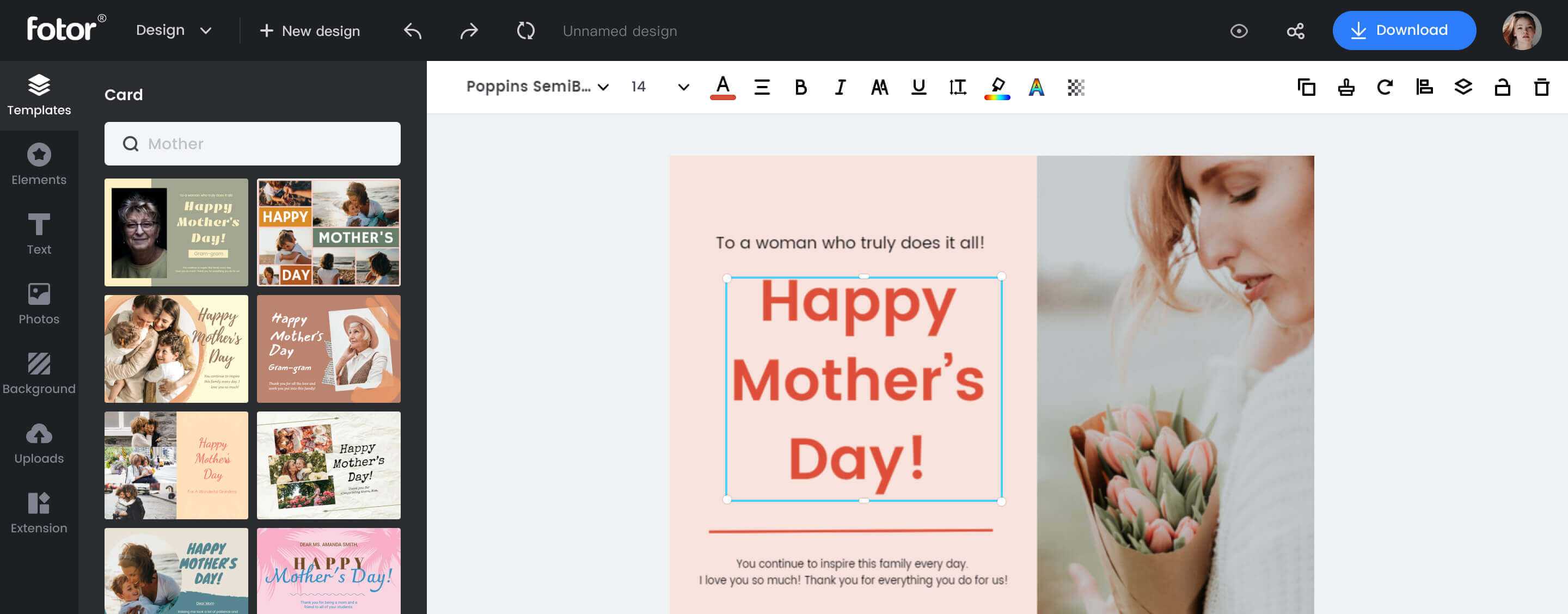 personalize a mother's day card in fotor