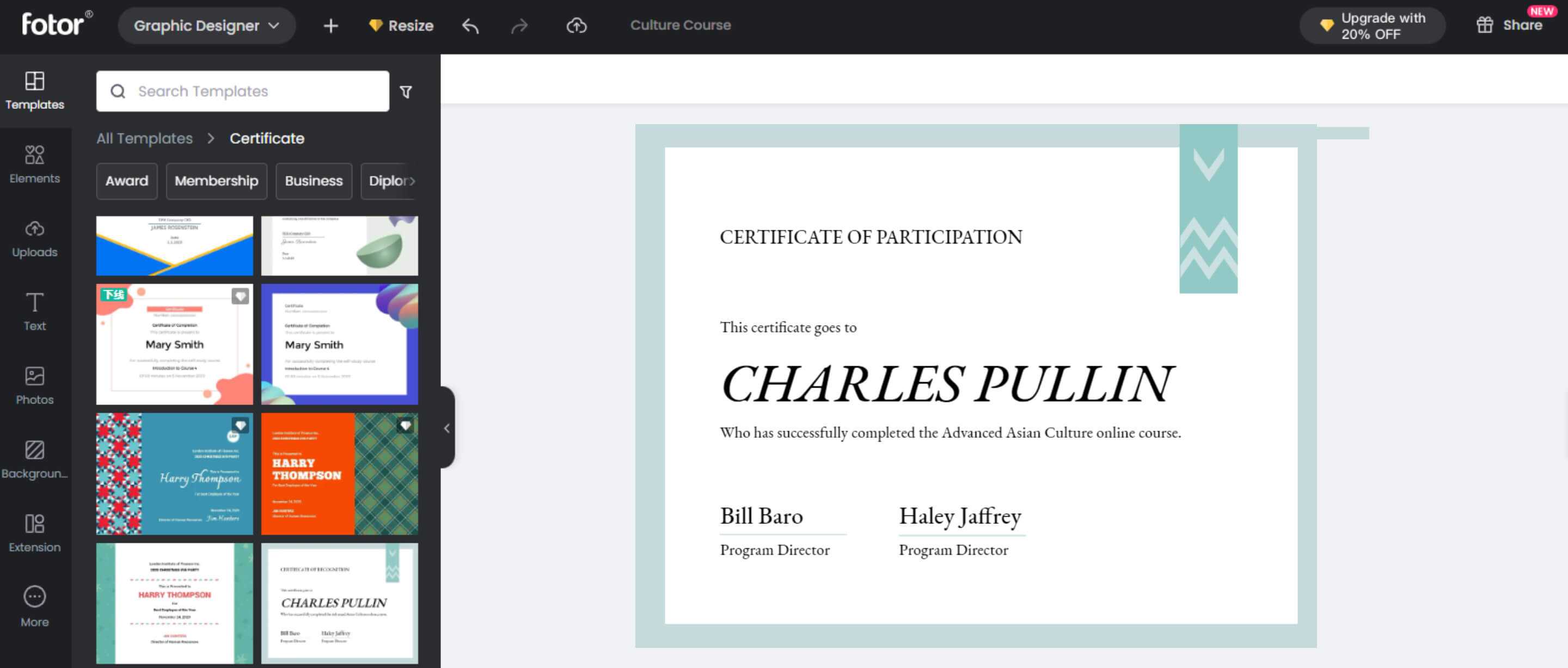 Certificate of participation
