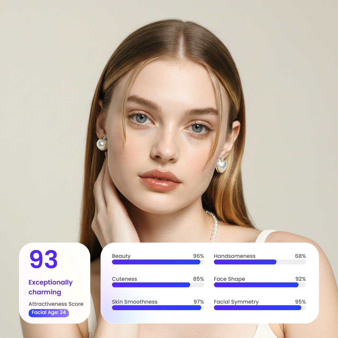 Fotor AI attractiveness test effect featuring a beautiful woman