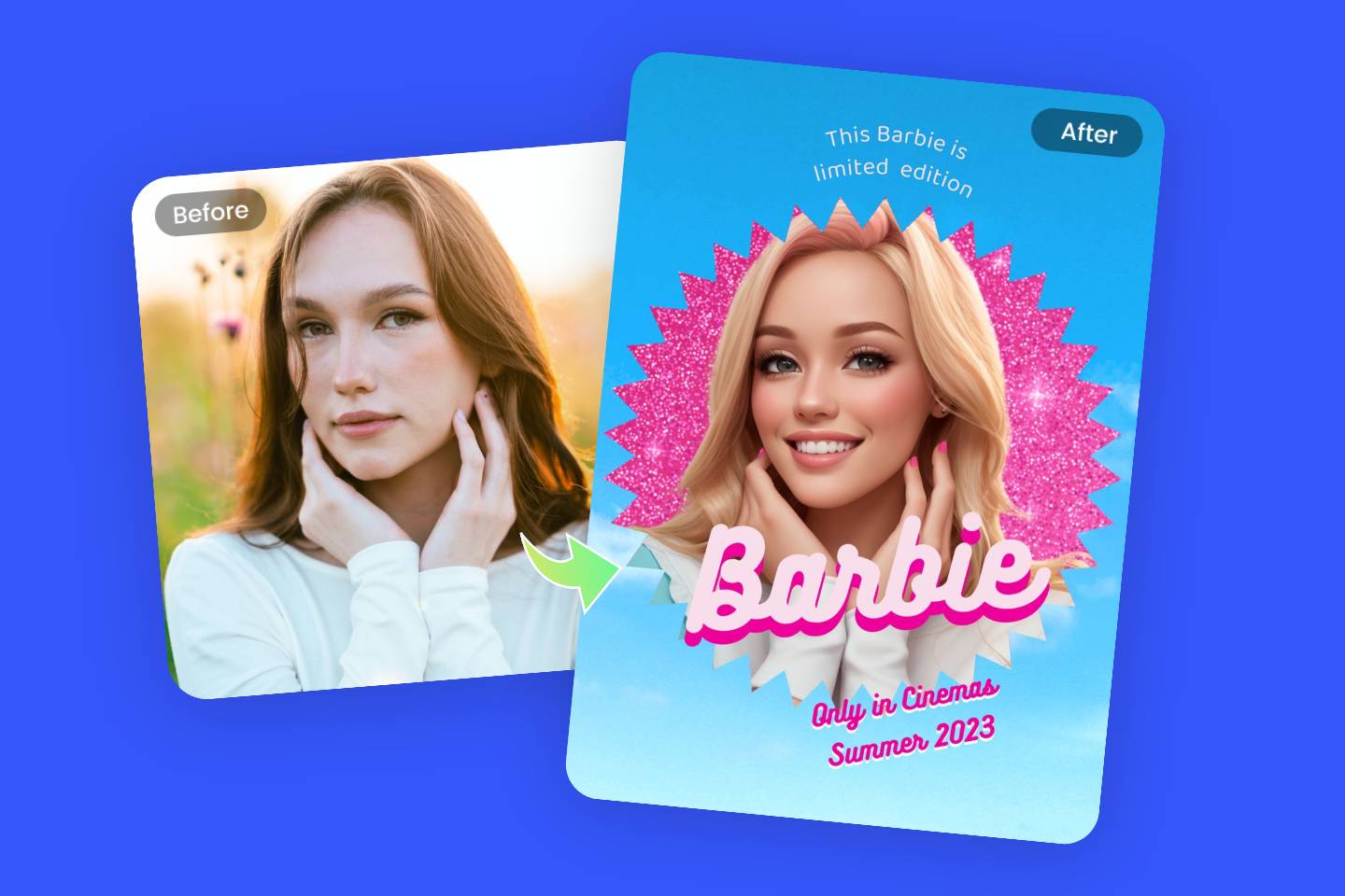 Make your own barbie poster and meme easily with Fotor's free online Barbie selfie generator