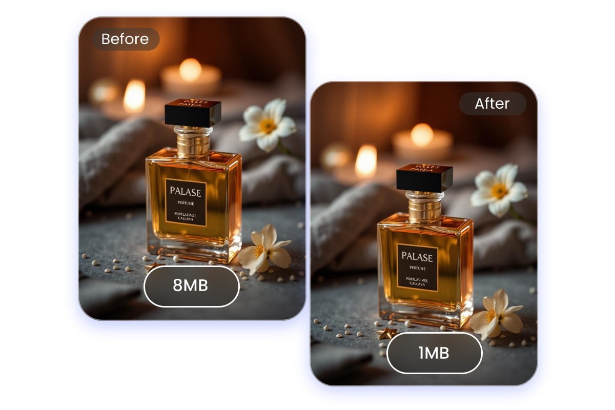 Quickly and easily compress a 5mb perfume product image to 1mb in fotor image compressor
