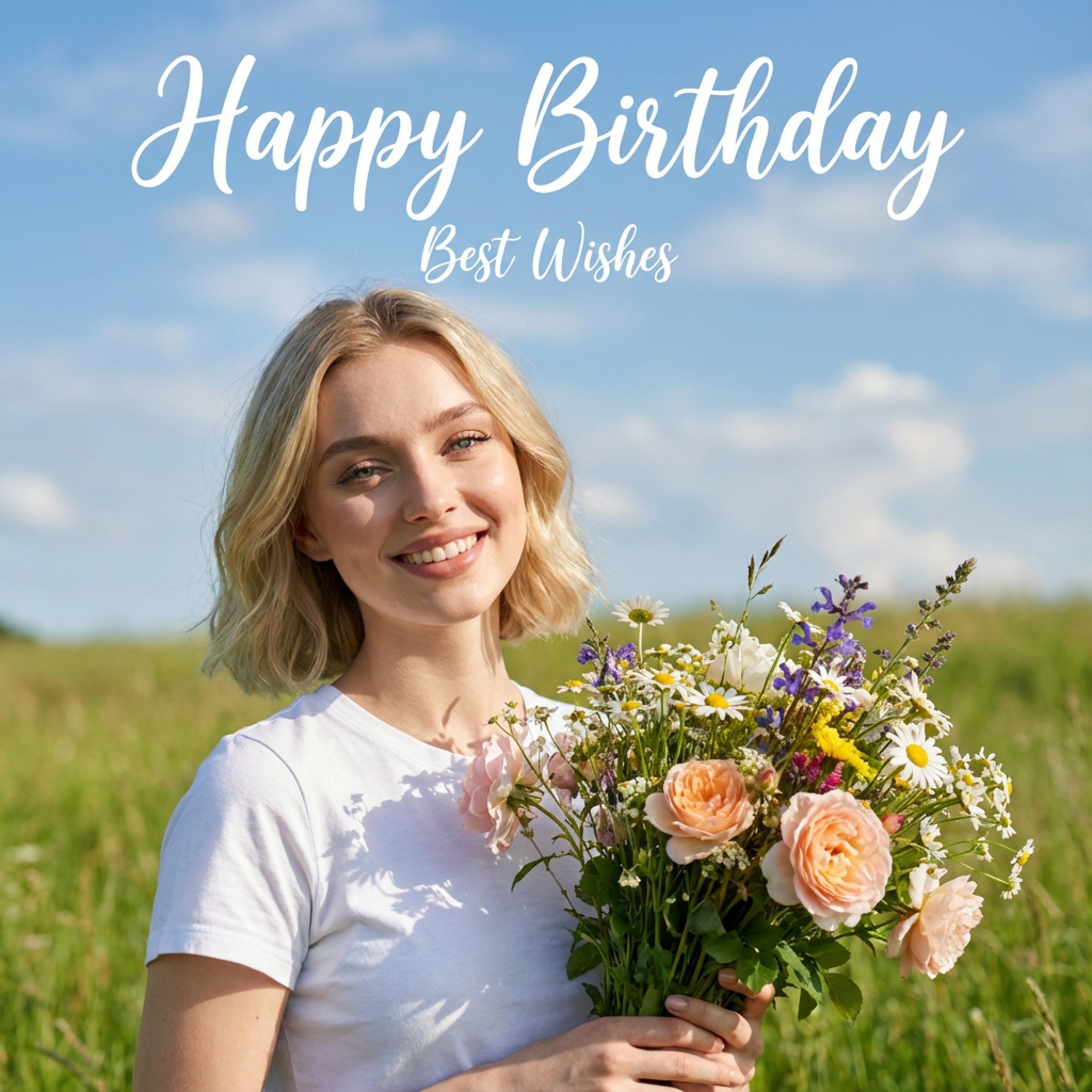 Sunlit Bouquet theme birthday card generated with fotor