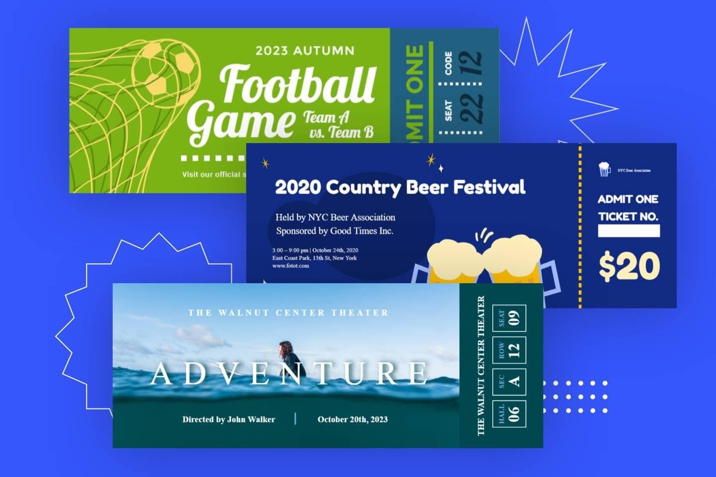 Trois modèles de ticket à imprimer gratuits proposés par Fotor