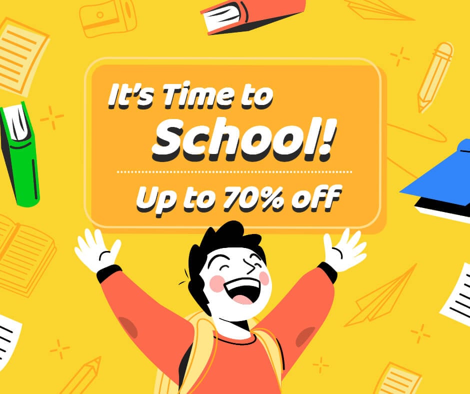 Yellow Illustration Cartoon Back To School Sale Facebook Post