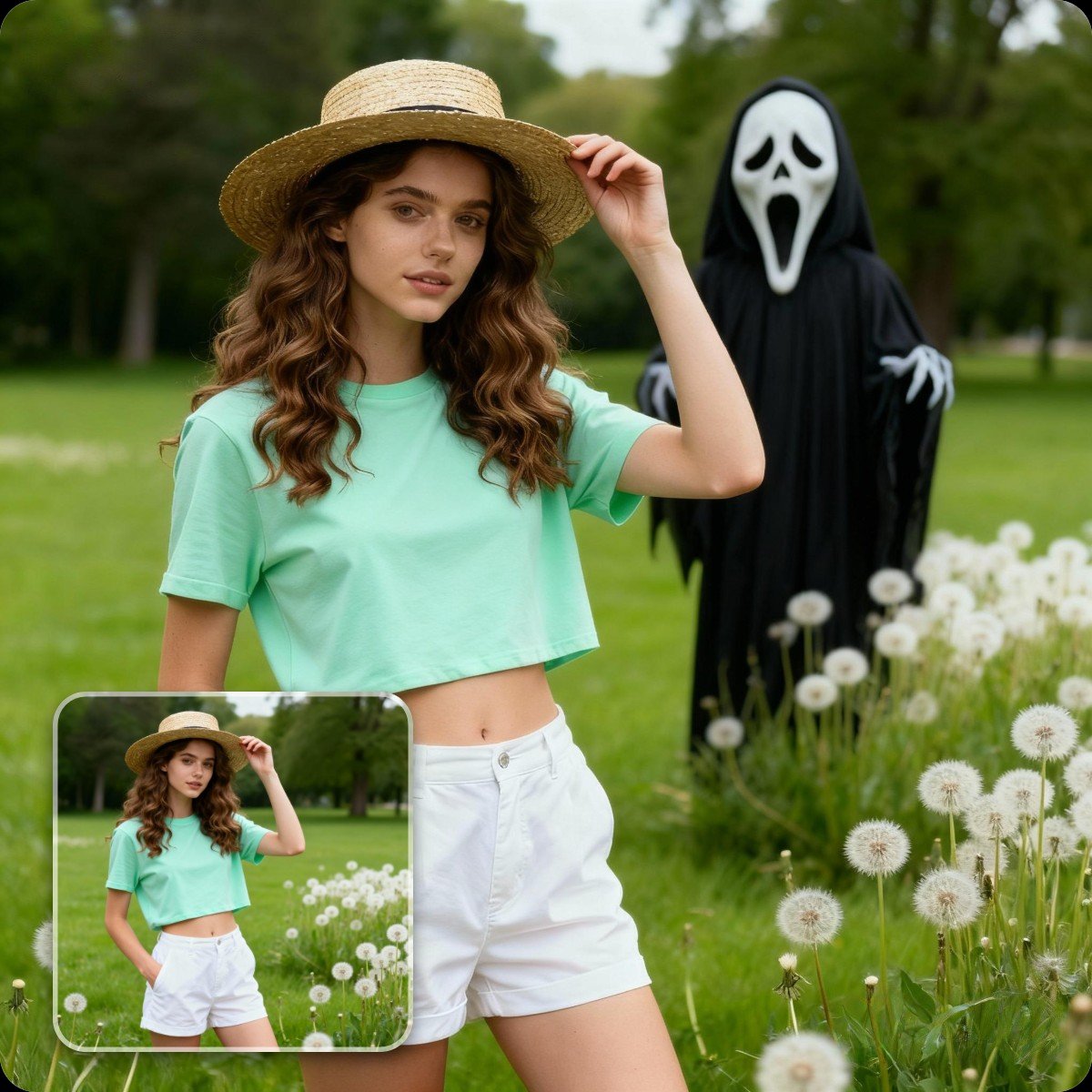 Add a ghost to a photo of a girl