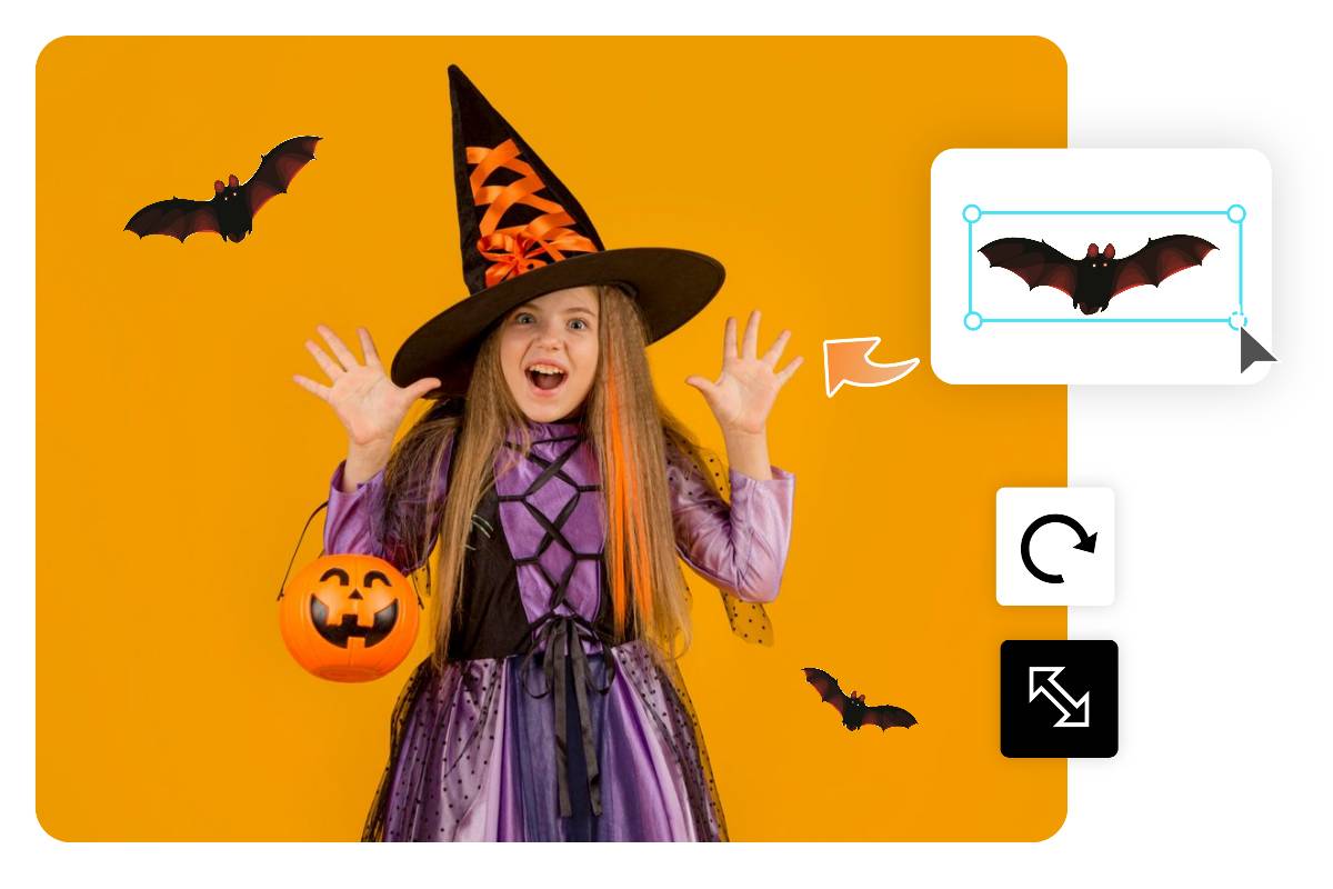 Add bat clipart png to halloween girl picture
