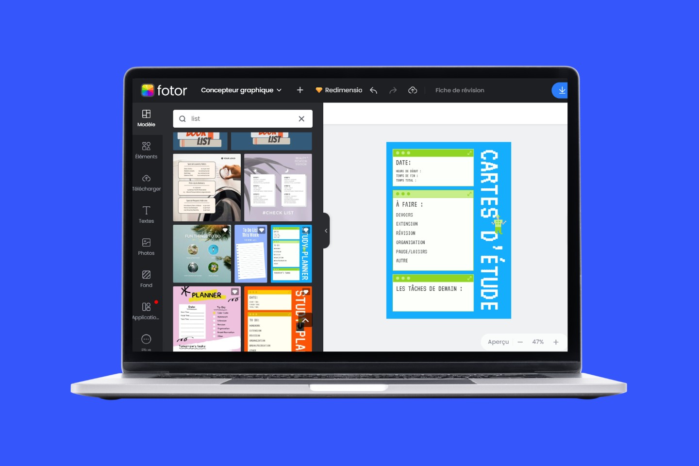 IA pour faire des fiches de révision avec Fotor