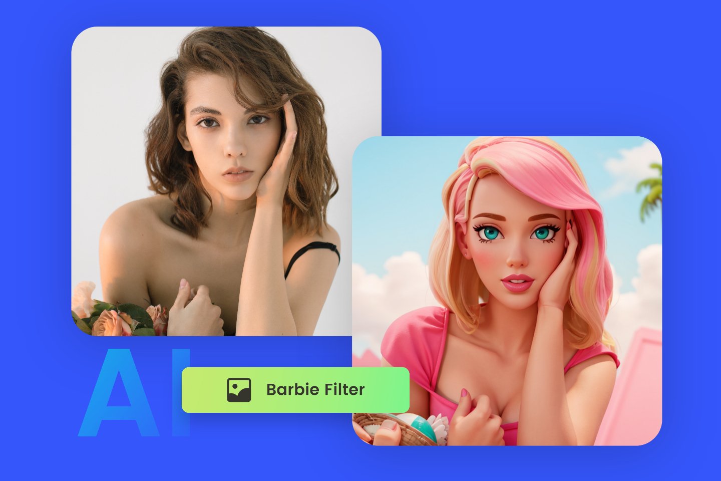 Apply the barbie filter to the female portrait online in fotor