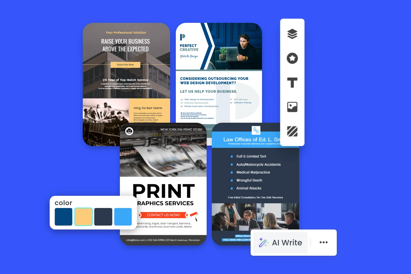 Banner for fotor business flyer maker featuring four editable business flyer templates from fotor