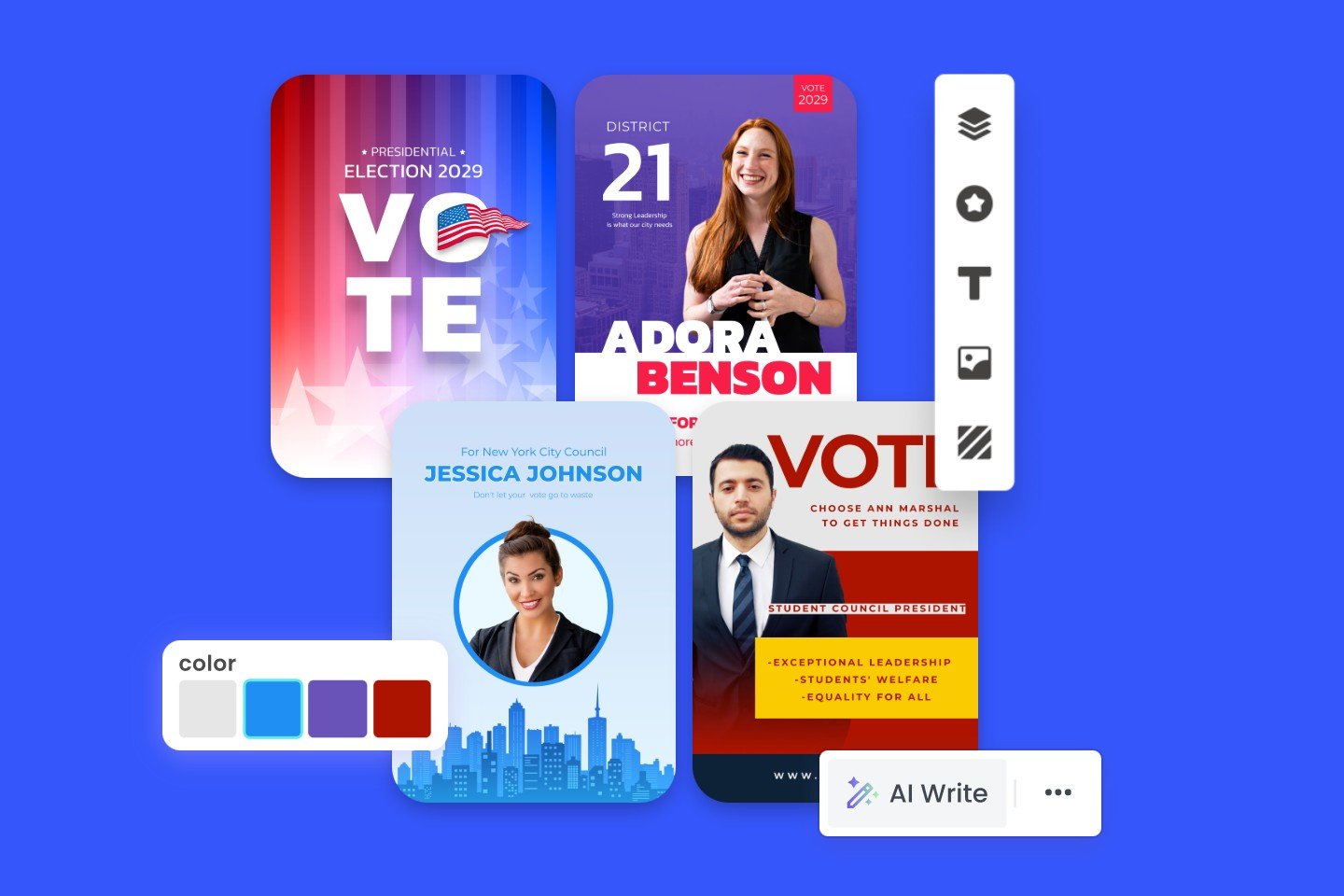 campaign poster maker banner of four election posters with editorial board