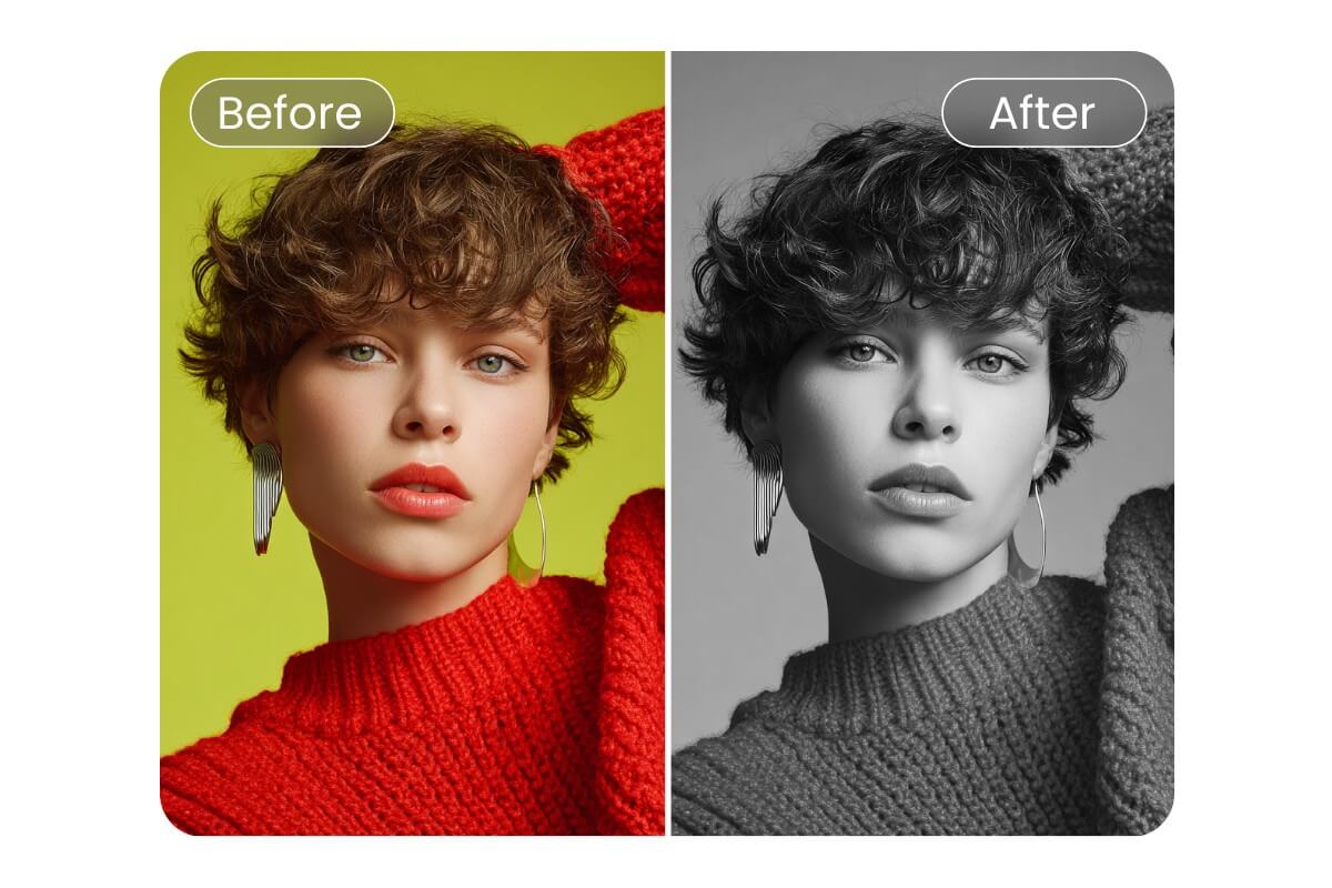 Convert a color image of a woman into a grayscale image