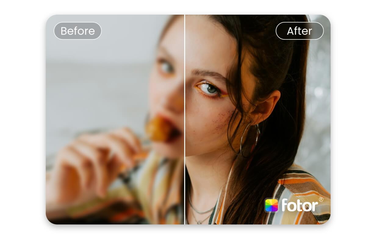Enhance a low quality portrait of a cool woman with fotor ai face enhancer