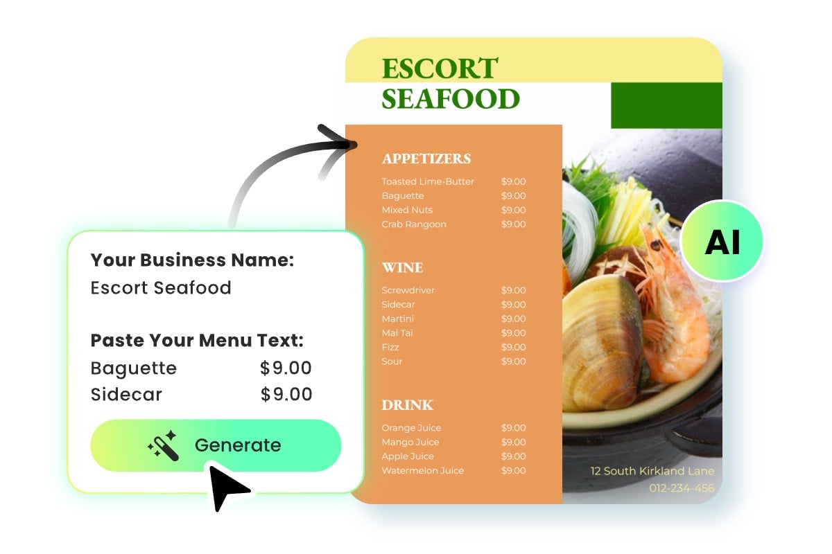 Enter your business name and menu text to generate a menu with ai