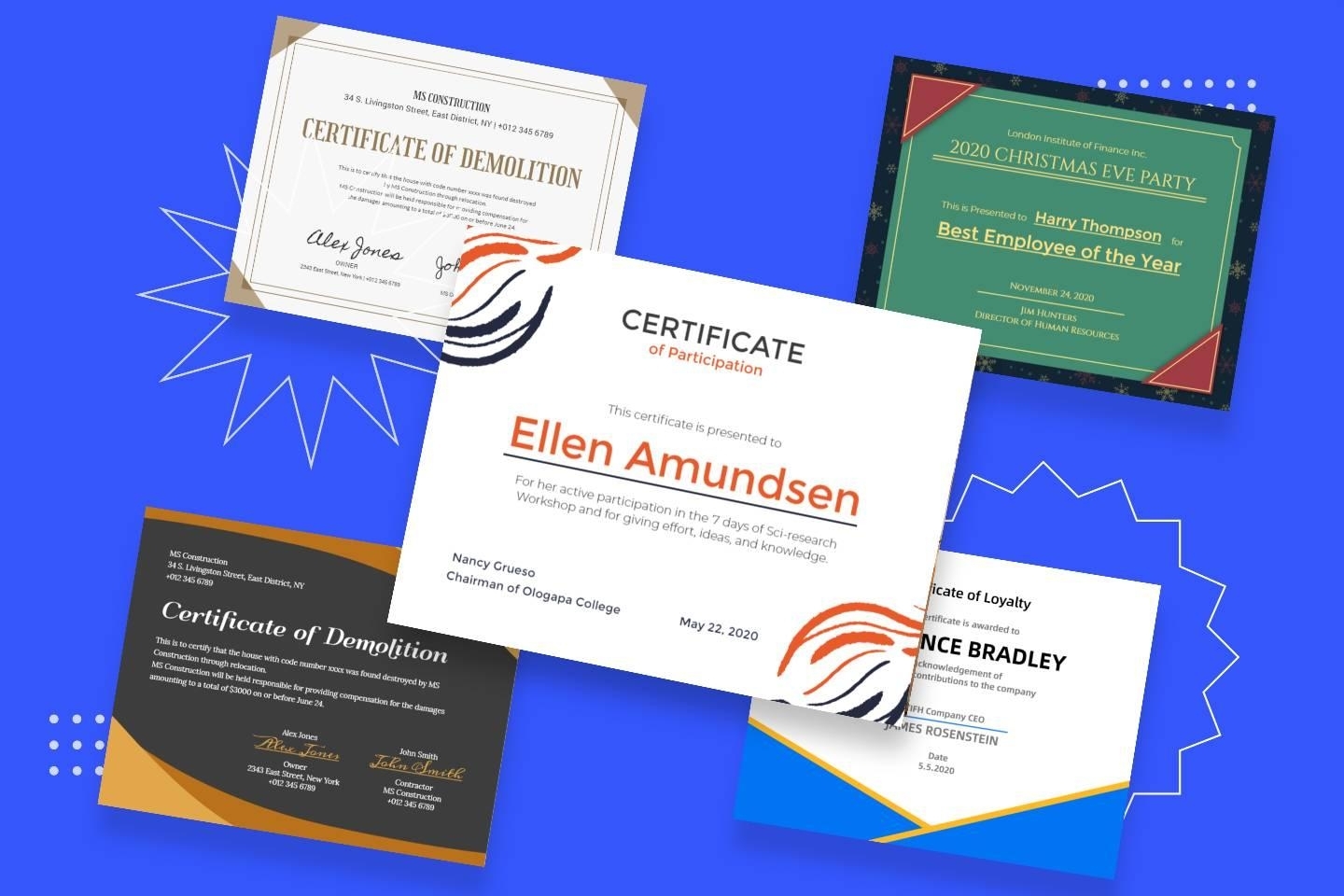 เทมเพลตใบรับรองห้าแบบจาก Fotor