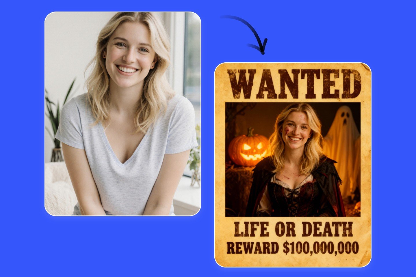 Turn a picture of a girl into a wanted poster with fotor