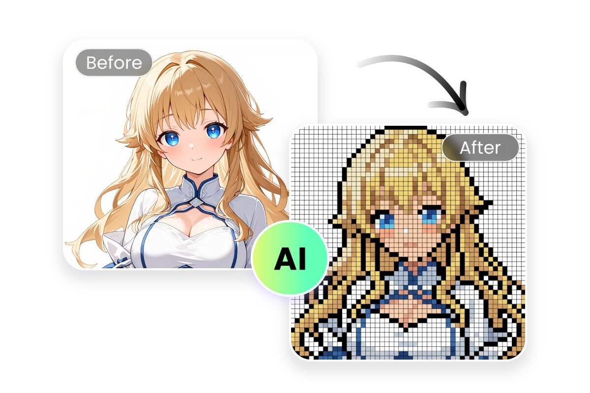 Turn the anime girl into perler bead pattern with Fotor ai perler bead pattern maker for free