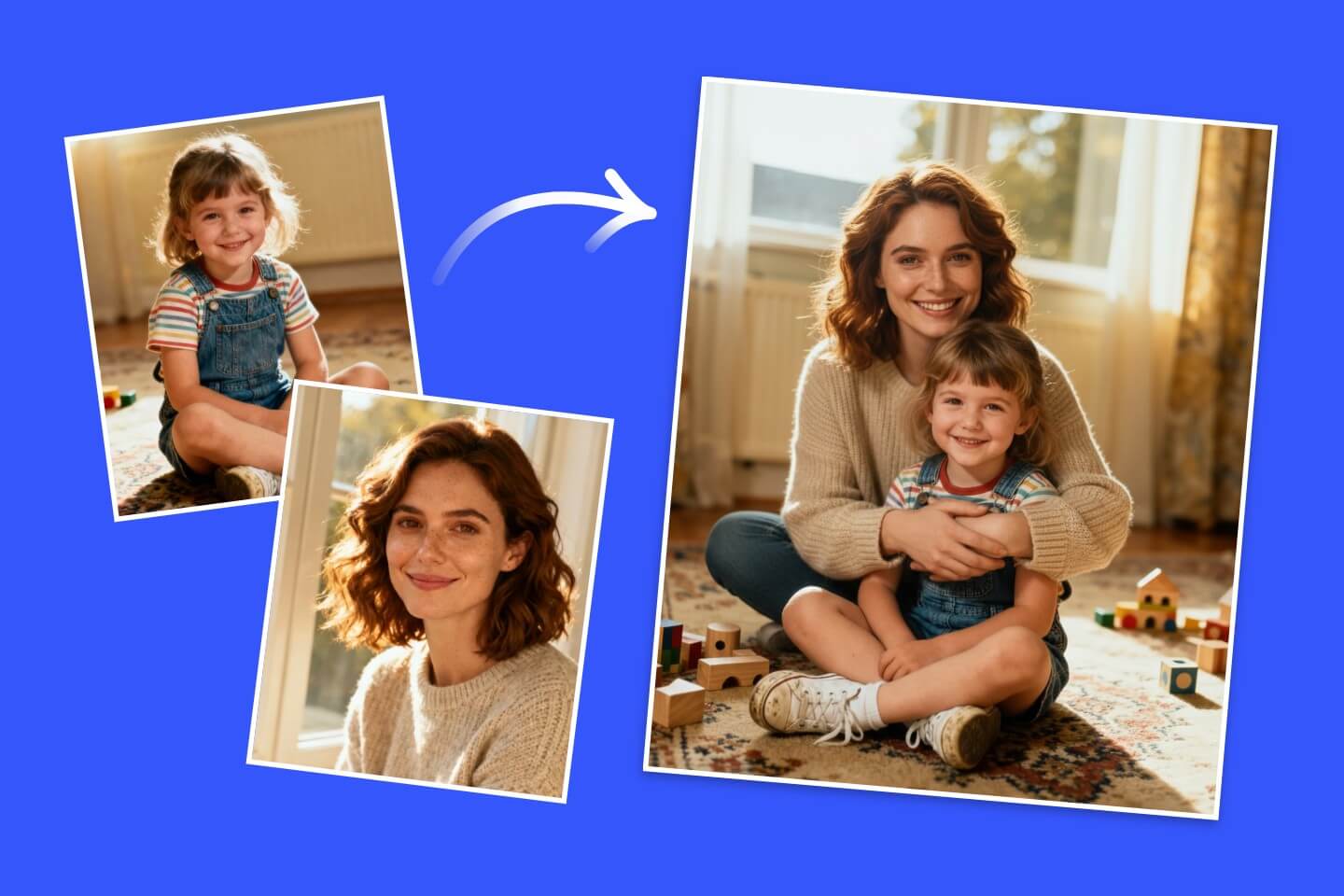 Use ai to let a beautiful woman hug her childhood self