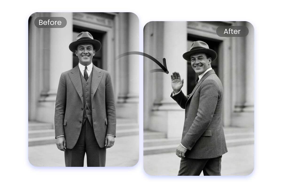 Use fotor ai animate old photos tool to animate a old photo of a man