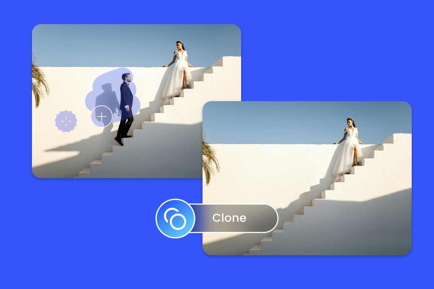 Use fotor clone stamp tool to remove the bride from the photo