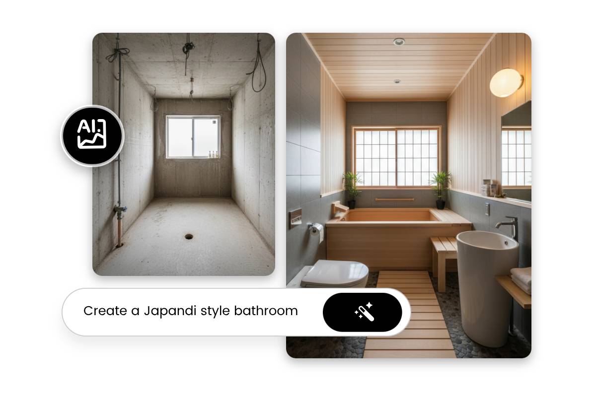 Use fotor free ai bathroom design tool to design a Japandi bathroom design