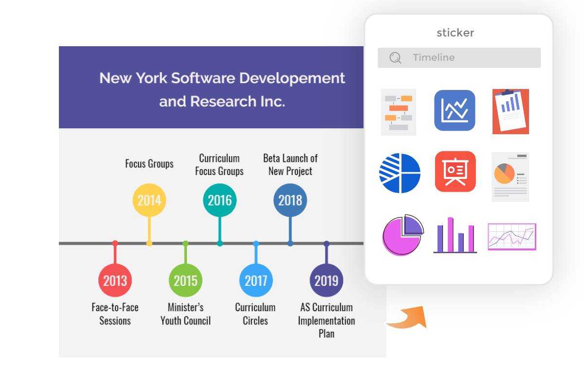 Een enorme verzameling tijdlijnpictogrammen, cliparts en diagrammen