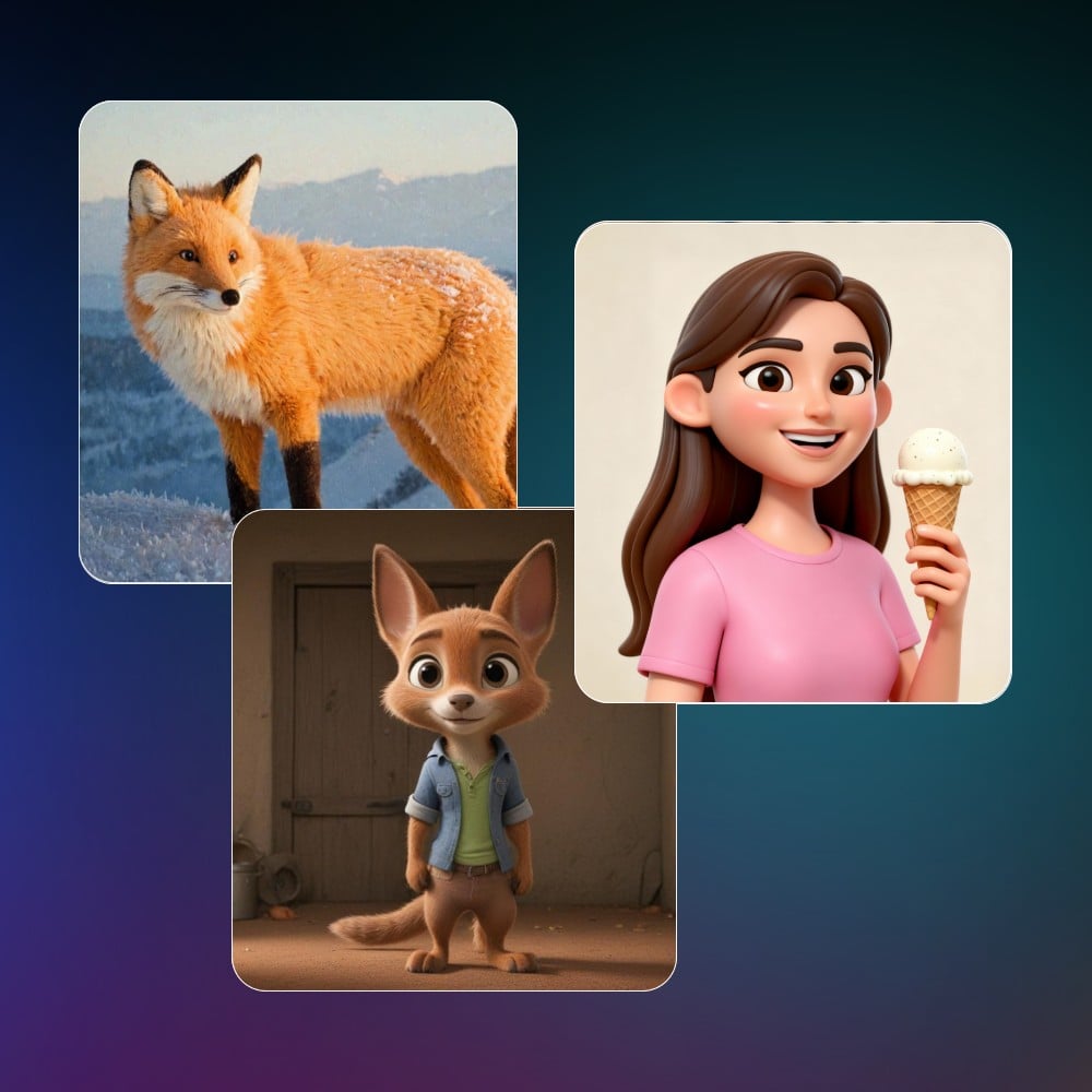 AI 3 D character creator effects with three 3 D figures