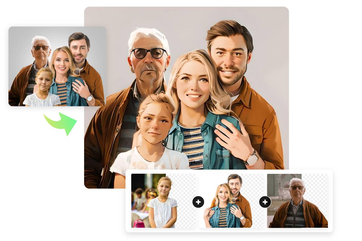 AI removed the backgrounds from three photos and combined them to create a family portrait