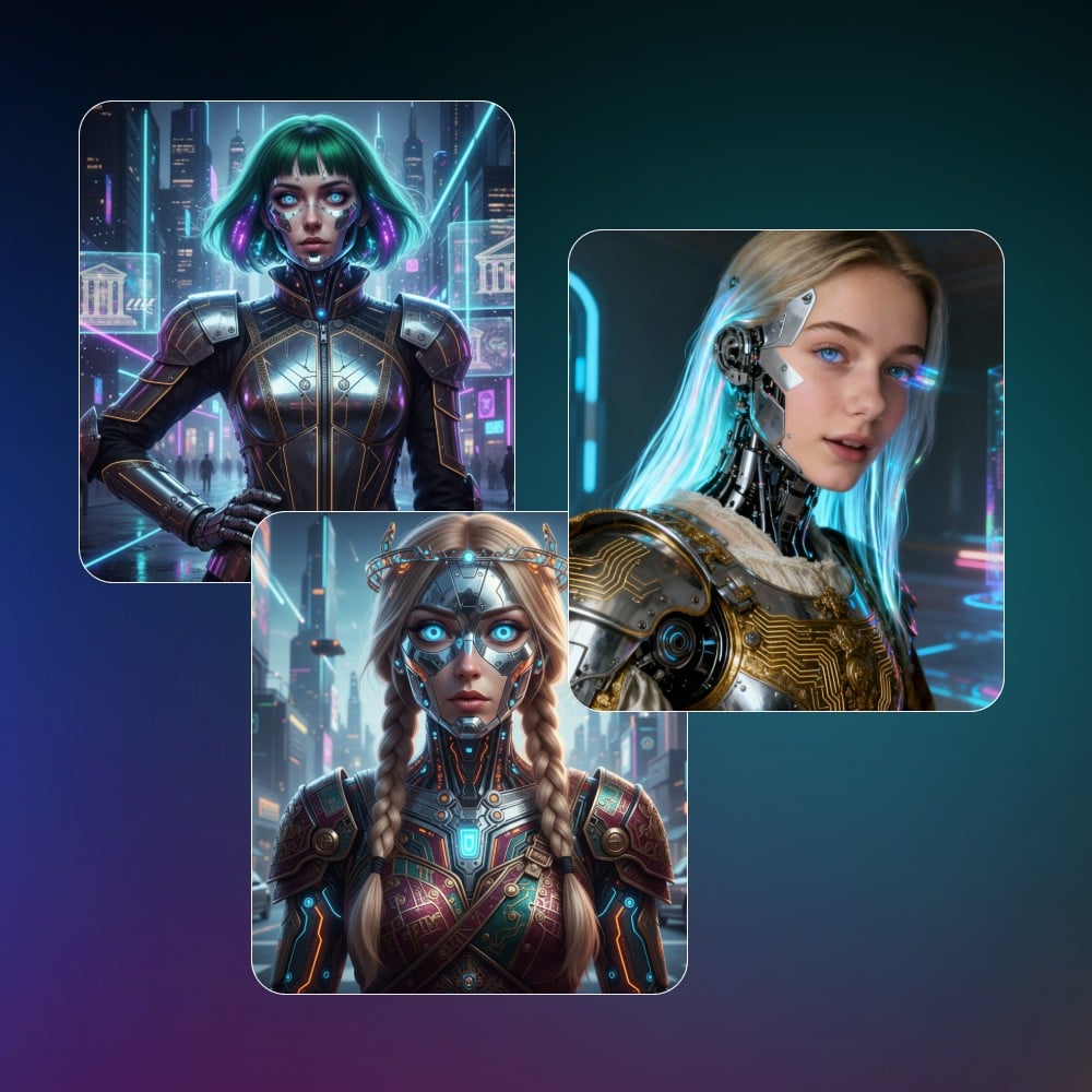 AI cyberpunk character maker with three female characters
