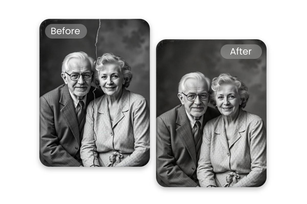 AI fill in image featuring fixing an old photo by filling scratches