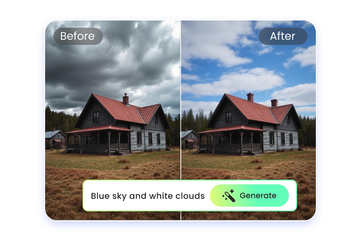 AI generative background fill featuring sky replacement