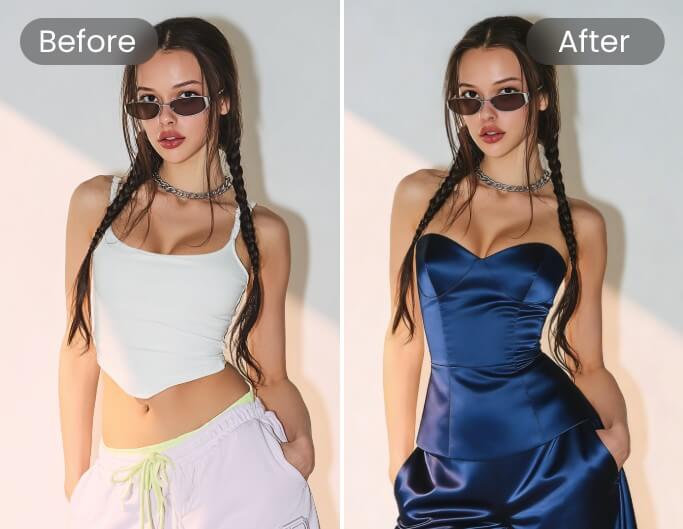 change the camisole for a dress with AI photo editor
